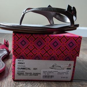 EUC Tory Burch Gunmetal Minnie Travel Sandal